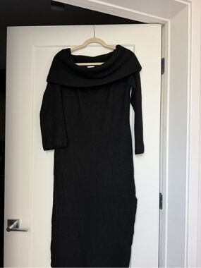 H&M Black Off-Shoulder Knit Maxi Sweater Dress